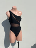 One shoulder black mesh