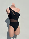 One shoulder black mesh