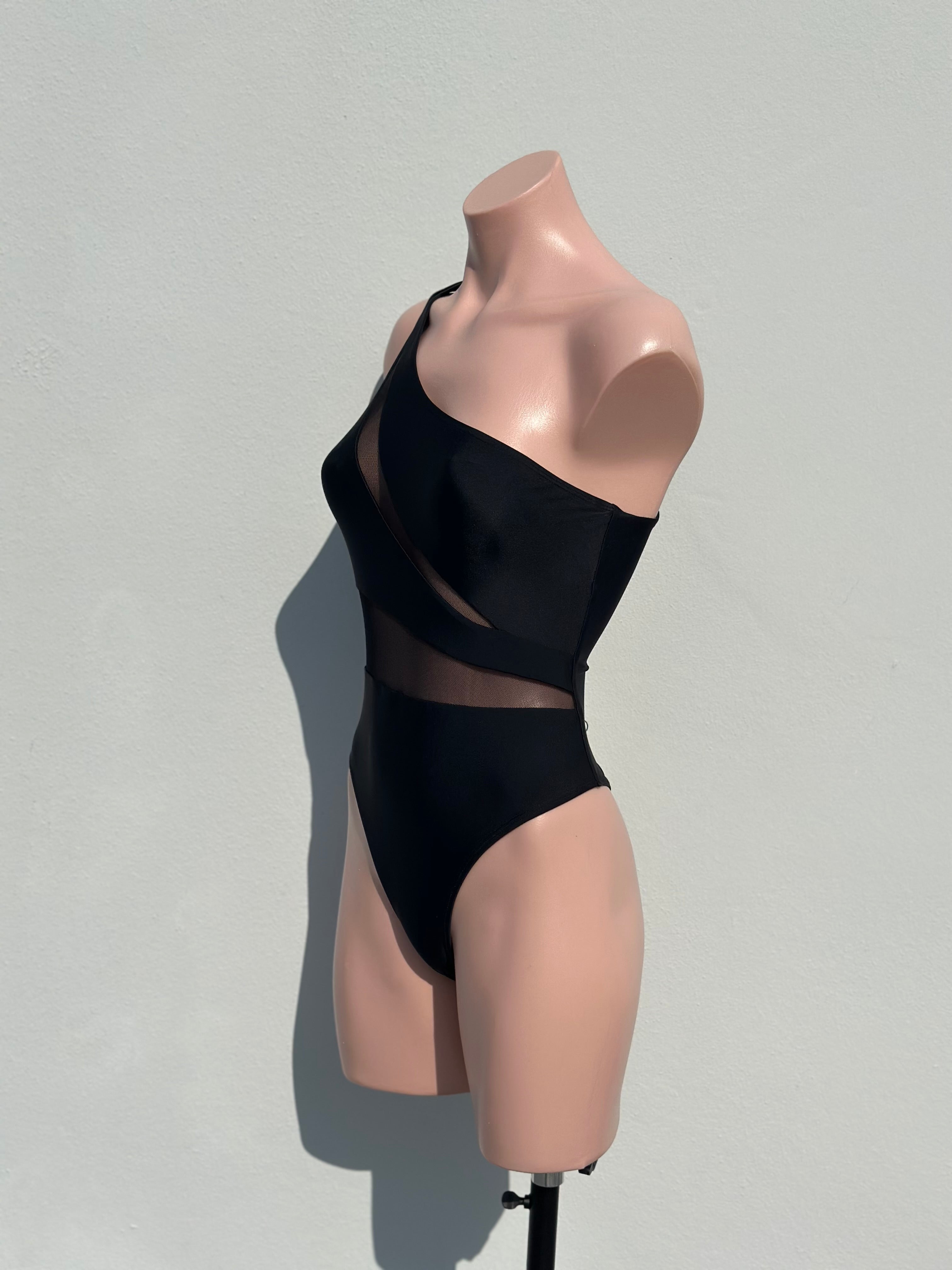 One shoulder black mesh