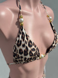 Leopard pearl triangle bikini SET