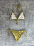 Bikini ruffles de amarre verde shinny