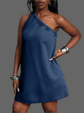Denim dress one shoulder