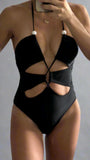 Negro lace up perlas one PIECE