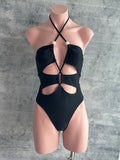 Negro lace up perlas one PIECE