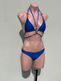 Azul cobalto BIKINI SET TRIÁNGULO con piedras ojo de tigre