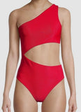cut out black ribbed red one piece
