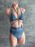 AMAZONAS denim high waisted BIKINI SET TRIÁNGULO