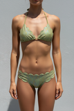 Laser cut metallic green bikini set