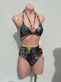 Colorfull snake high waisted bikini set