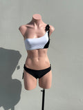 Asimetrico One shoulder Black and white chain Set