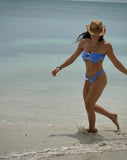 Bikini perlas ribbed lycra azul