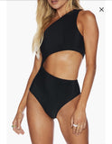 cut out black ribbed one piece