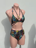 Colorfull snake high waisted bikini set