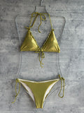 Bikini ruffles de amarre verde shinny