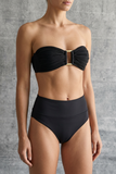 Bikini Set Macramé strapple en negro high waisted