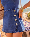 denim romper con botones dorados