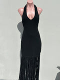 Vestido ribbed jersey fringes Negro