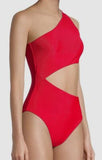 cut out black ribbed red one piece