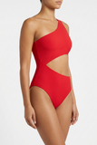 cut out black ribbed red one piece