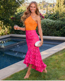 Vestido color blocked naranja/rosa