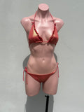 Bikini ruffles de amarre coral shinny