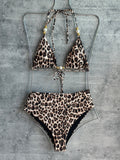 Leopard pearl triangle high waisted SET