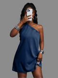Denim dress one shoulder