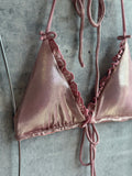 Bikini ruffles de amarre rosa shinny