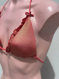 Bikini ruffles de amarre coral shinny
