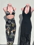 Vestido ribbed jersey fringes Negro
