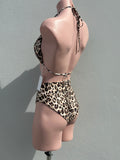 Leopard pearl triangle high waisted SET