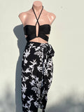 Sarong multiple uses Black and white flowers