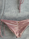 Bikini ruffles de amarre rosa shinny