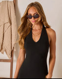 Vestido ribbed jersey fringes Negro