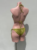 Bikini ruffles de amarre verde shinny