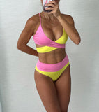 Rosa/amarillo bikini set high waisted
