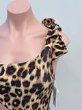 Leopard one shoulder bow cut out one piece