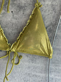 Bikini ruffles de amarre verde shinny