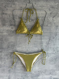 Bikini ruffles de amarre verde shinny