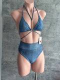 AMAZONAS denim high waisted BIKINI SET TRIÁNGULO