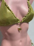 Bikini ruffles de amarre verde shinny