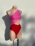 Colorblocked red/pink one piece from CAYENA