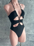 Negro lace up perlas one PIECE