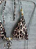 Leopard pearl triangle high waisted SET