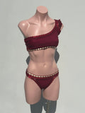 Crochet set vino y dorado one shoulder