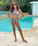 Pom pom striped bikini for girls