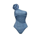 Entero Denim y falda asimétrica con flor 3D