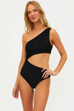 CELINA cut out black ribbed one piece