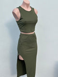 Set algodon/spandex falda y top verde Militar