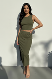 Set algodon/spandex falda y top verde Militar